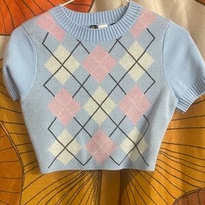DIVIDED Argyle Patterned knit cropped Sweater